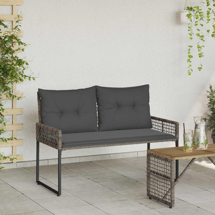 Udendørs bænk med pude Grå 118 x 55 x 82 cm PE Rattan og stof