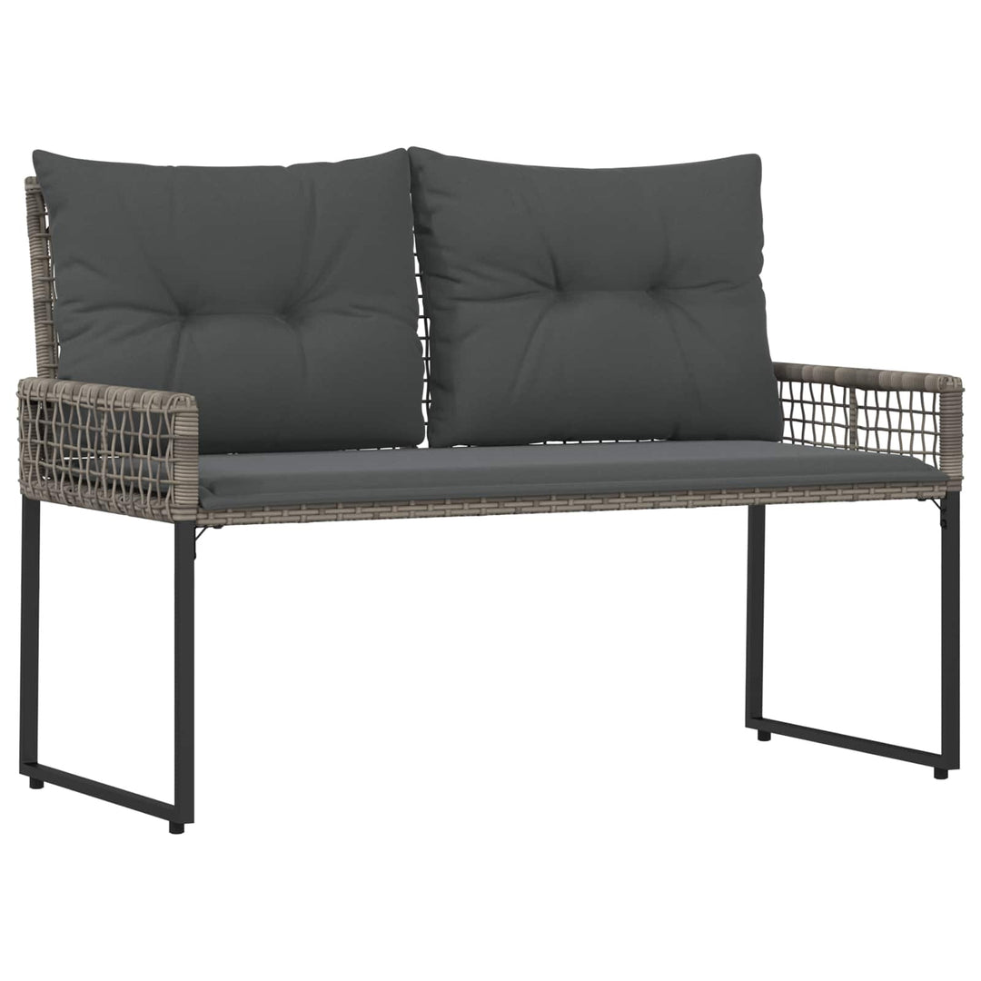 Udendørs bænk med pude Grå 118 x 55 x 82 cm PE Rattan og stof