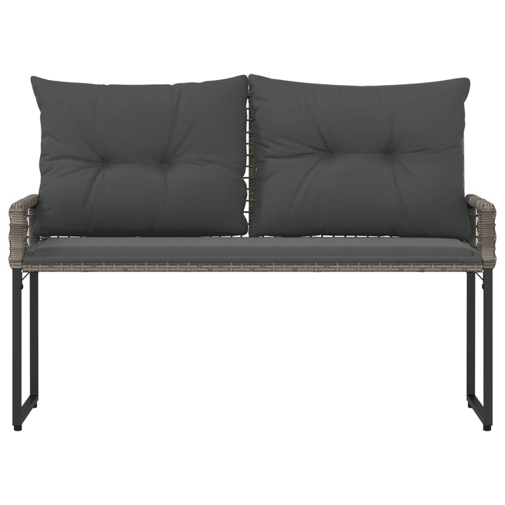 Udendørs bænk med pude Grå 118 x 55 x 82 cm PE Rattan og stof