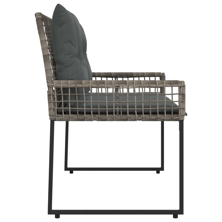 Udendørs bænk med pude Grå 118 x 55 x 82 cm PE Rattan og stof