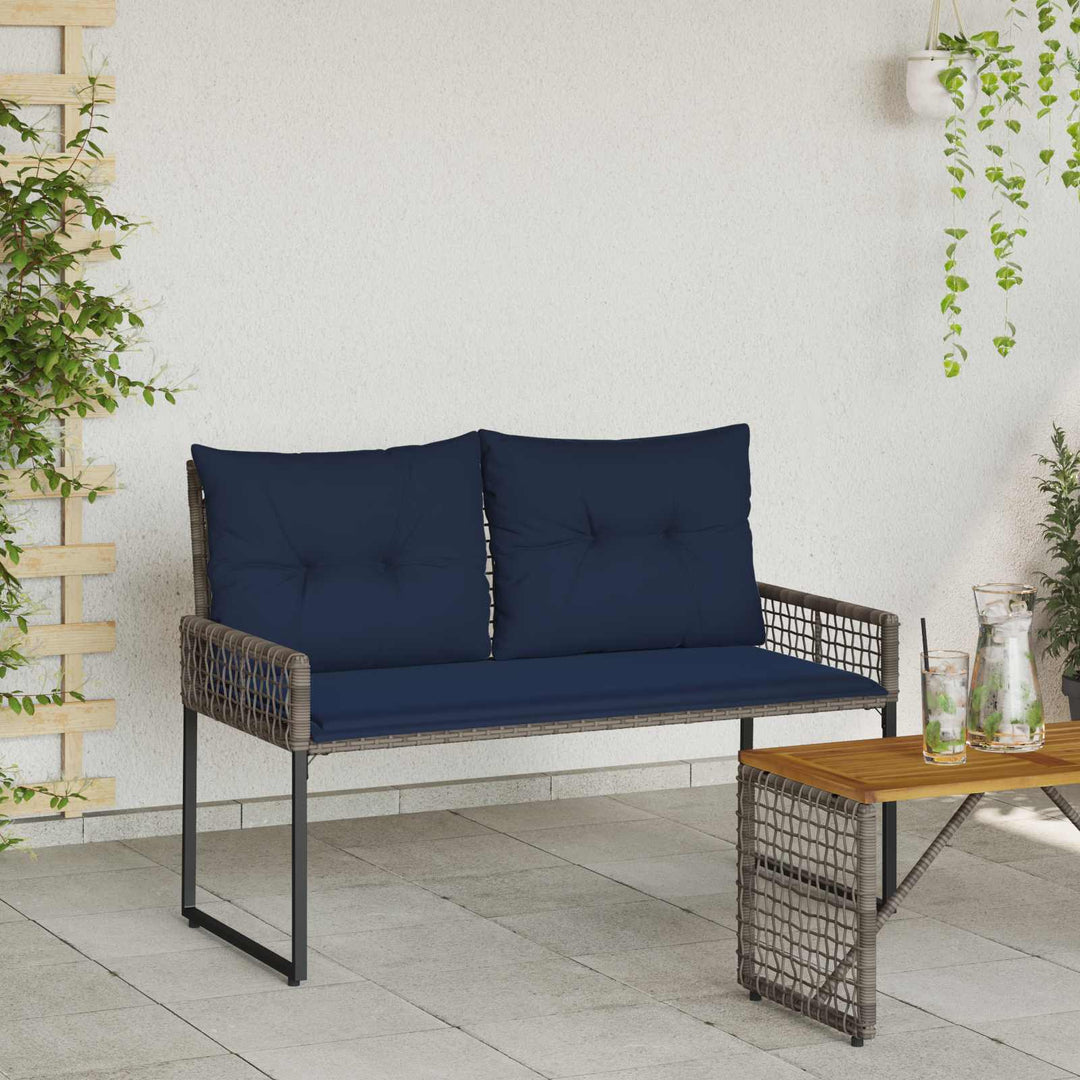 Udendørs bænk med pude Grå og Marineblå 118 x 55 x 82 cm