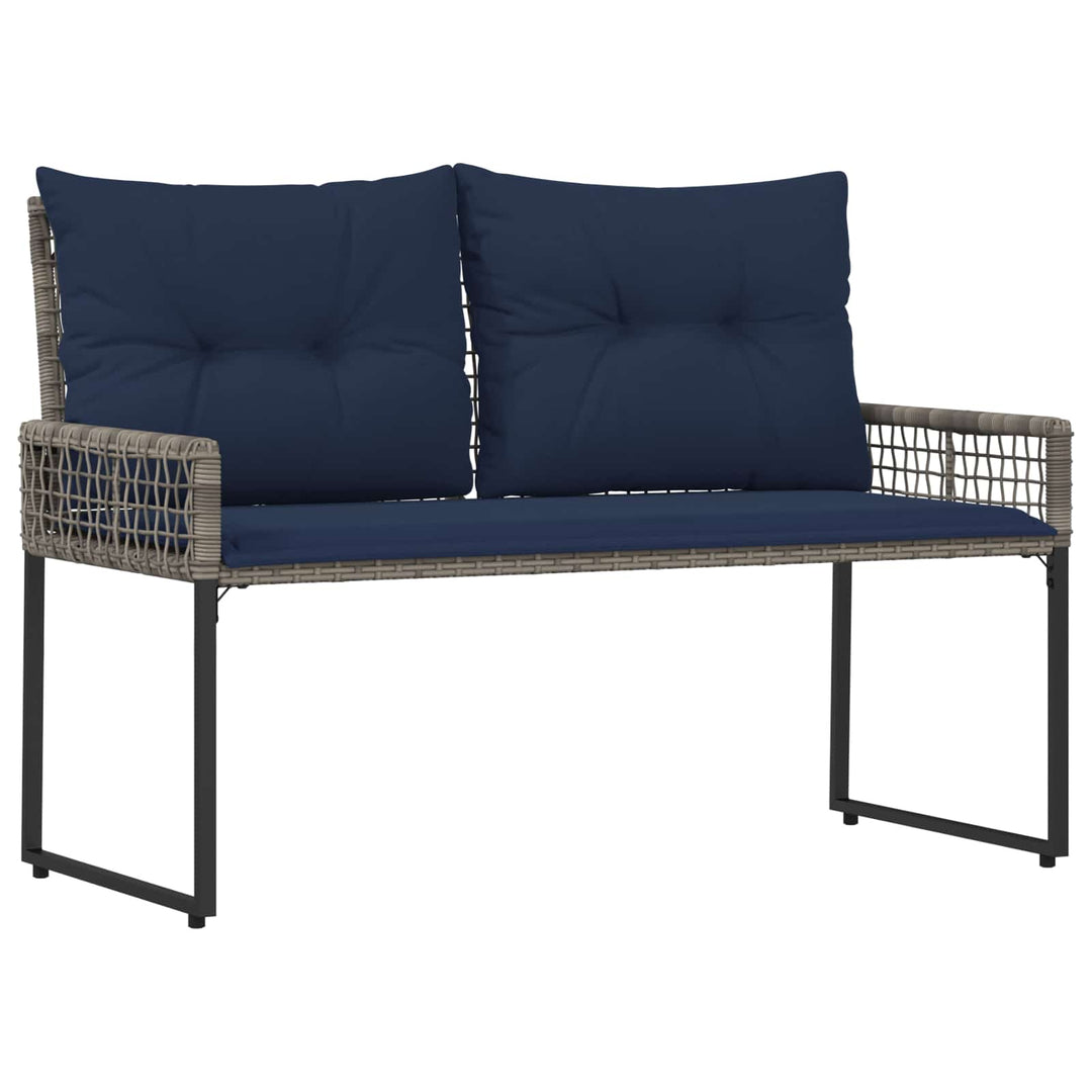 Udendørs bænk med pude Grå og Marineblå 118 x 55 x 82 cm