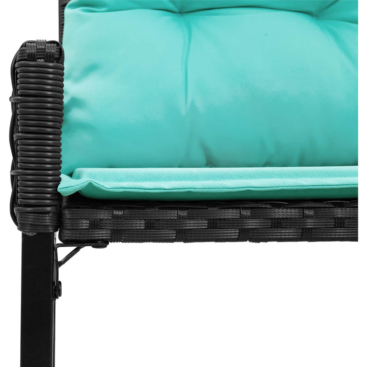Udendørs bænk Sort og turkis 118 x 55 x 82 cm PE Rattan og stof