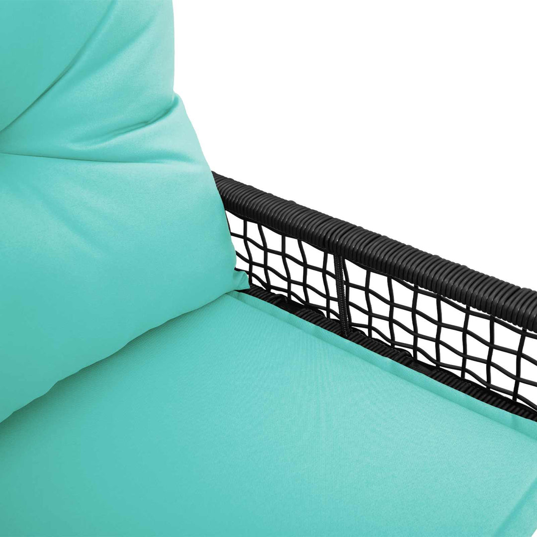 Udendørs bænk Sort og turkis 118 x 55 x 82 cm PE Rattan og stof
