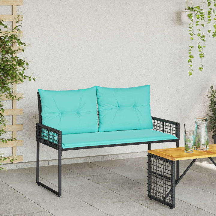 Udendørs bænk Sort og turkis 118 x 55 x 82 cm PE Rattan og stof