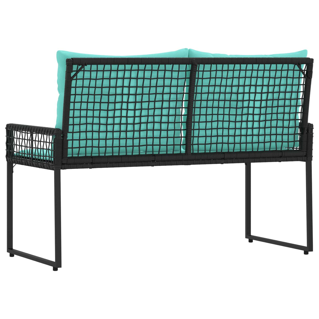 Udendørs bænk Sort og turkis 118 x 55 x 82 cm PE Rattan og stof
