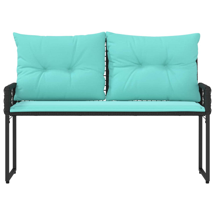 Udendørs bænk Sort og turkis 118 x 55 x 82 cm PE Rattan og stof