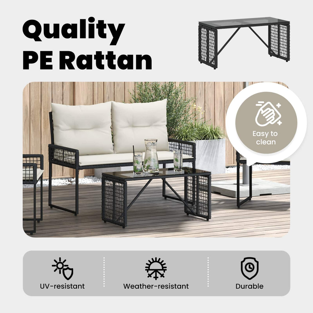 Udendørs Bord Sort 80 x 40 x 40 cm PE Rattan og Glas