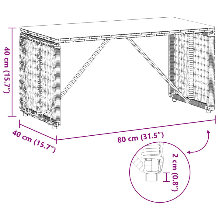 Udendørs Bord Sort 80 x 40 x 40 cm PE Rattan og Glas