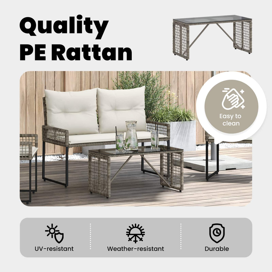 Udendørs Bord Grå og sort 80 x 40 x 40 cm PE Rattan og Glas