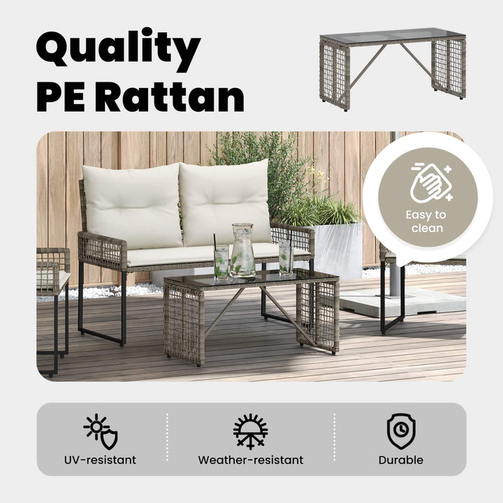 Udendørs Bord Grå og sort 80 x 40 x 40 cm PE Rattan og Glas
