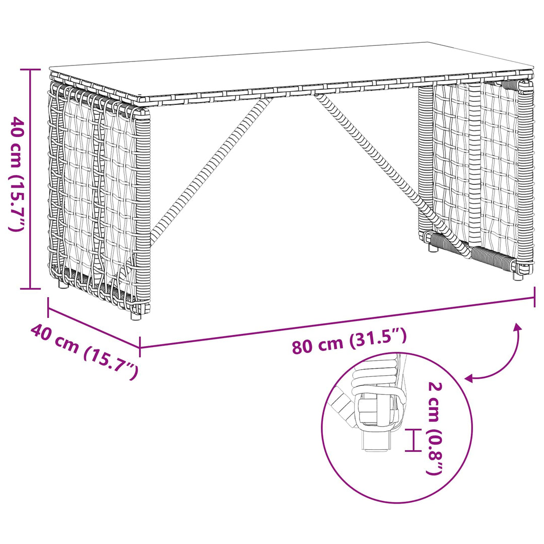 Udendørs Bord Grå og sort 80 x 40 x 40 cm PE Rattan og Glas