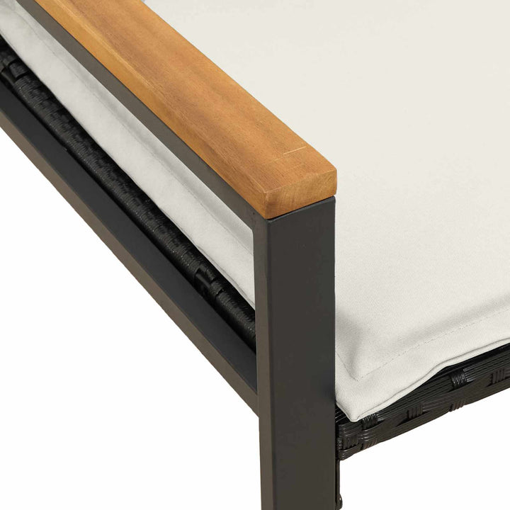 bænk med pude Sort og Cremehvid 115 x 65 x 72 cm Rattan
