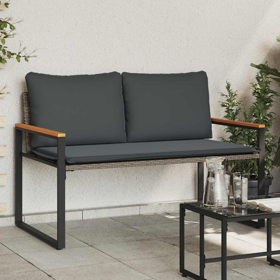 bænk med pude Grå og Mørkegrå 115 x 65 x 72 cm Rattan