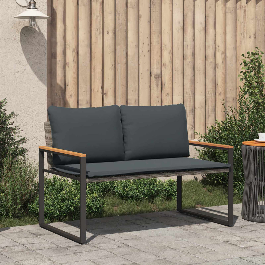 bænk med pude Grå og Mørkegrå 115 x 65 x 72 cm Rattan
