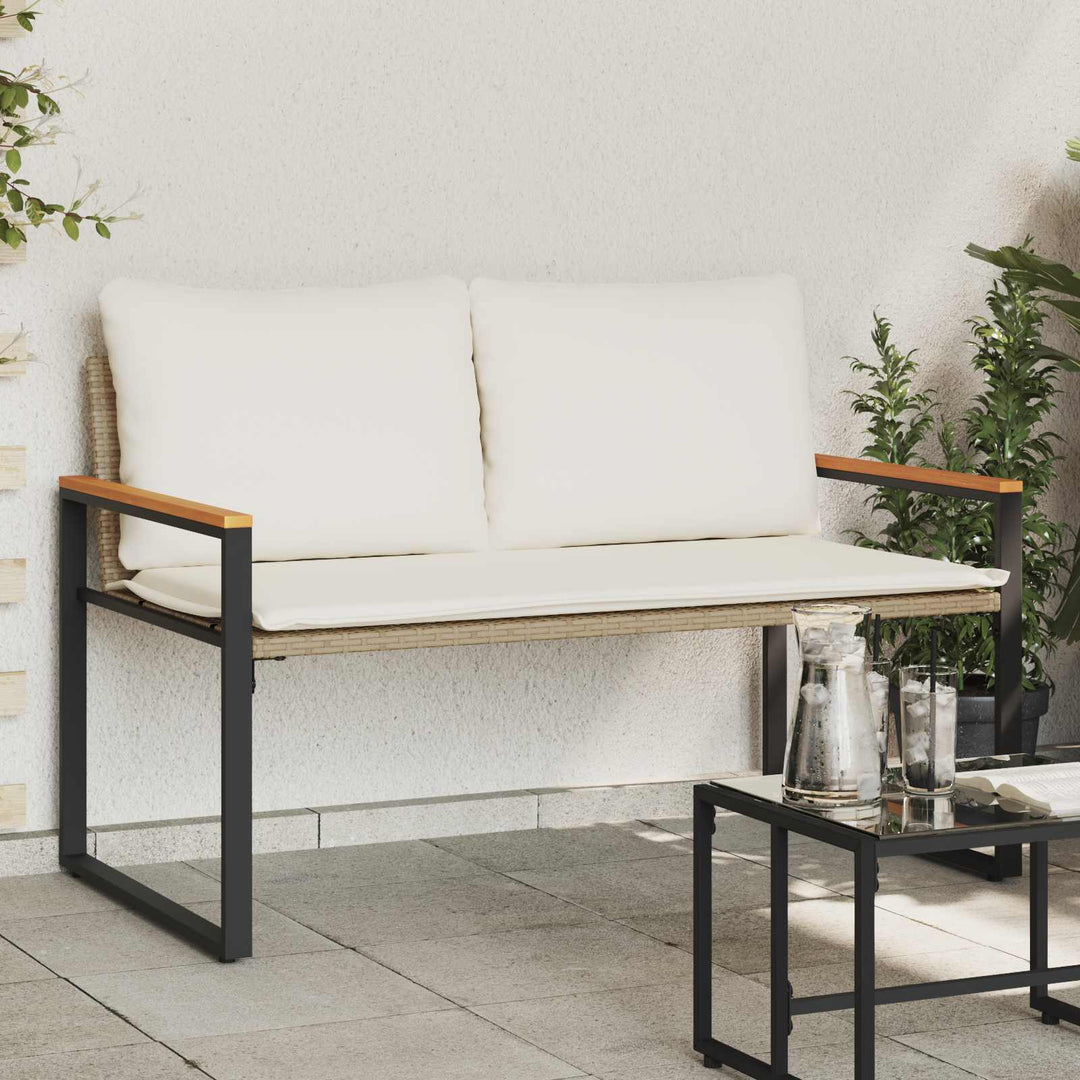 bænk med pude Beige og cremehvid 115 x 65 x 72 cm Rattan