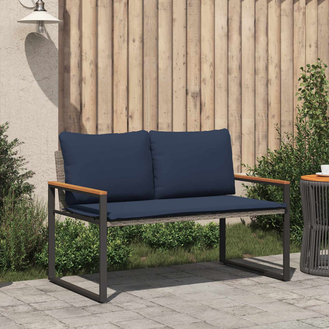 bænk med pude Grå og Marineblå 115 x 65 x 72 cm Rattan