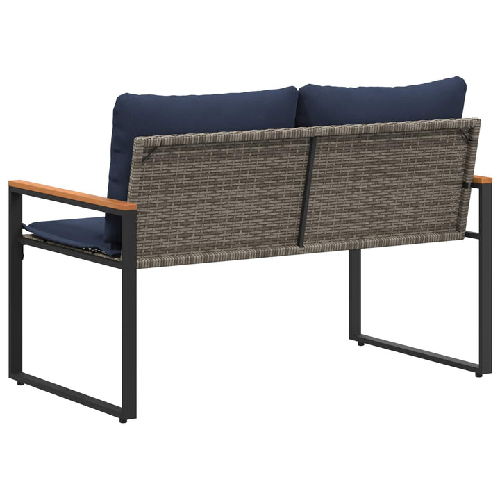 bænk med pude Grå og Marineblå 115 x 65 x 72 cm Rattan