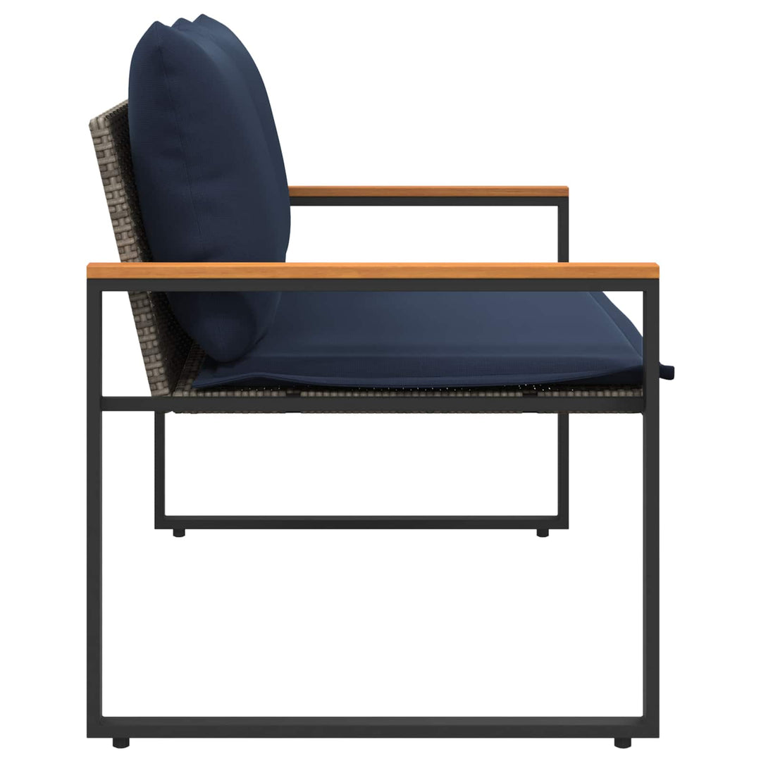 bænk med pude Grå og Marineblå 115 x 65 x 72 cm Rattan