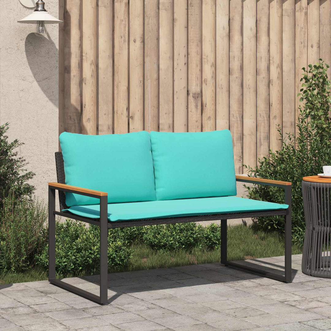 bænk med pude Sort og turkis 115 x 65 x 72 cm Rattan