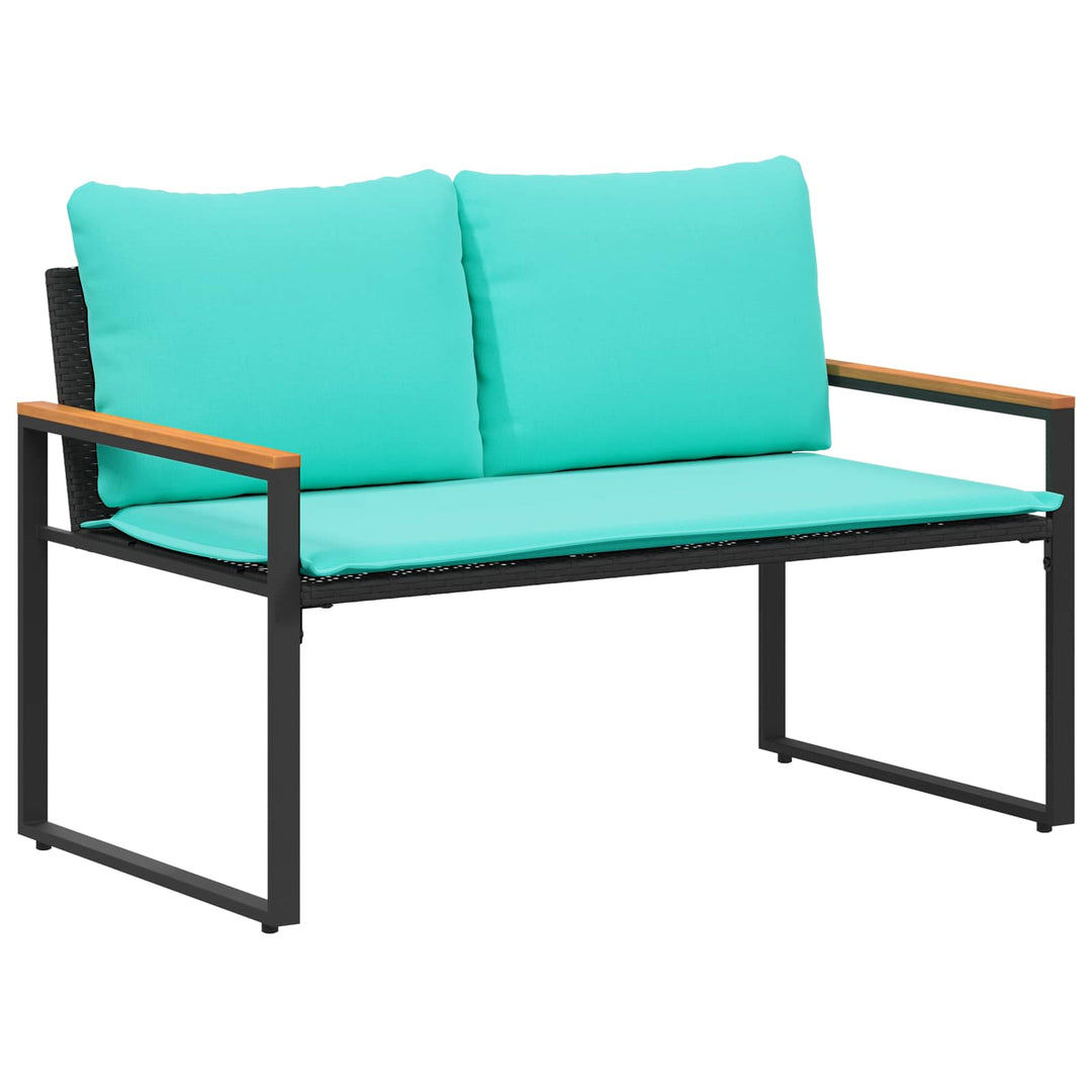bænk med pude Sort og turkis 115 x 65 x 72 cm Rattan