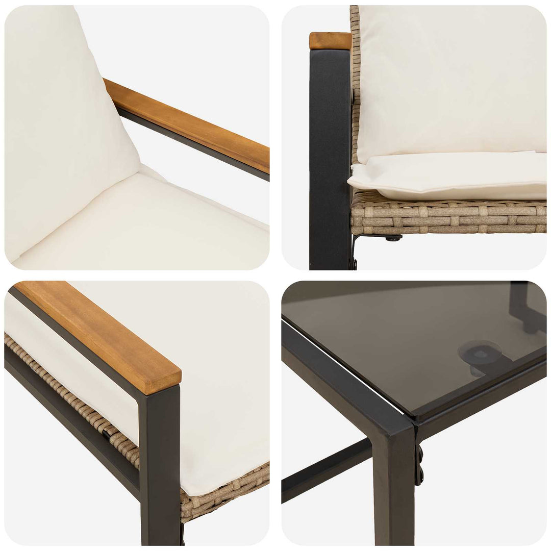 Møbel sæt 3 stk. Beige og cremehvid Rattan