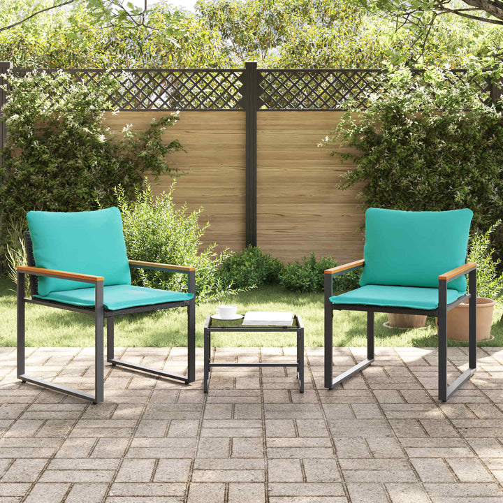 Møbel sæt med pude 3 pcs Sort og turkis Rattan