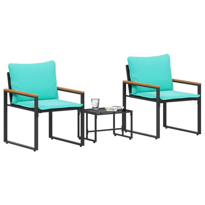 Møbel sæt med pude 3 pcs Sort og turkis Rattan