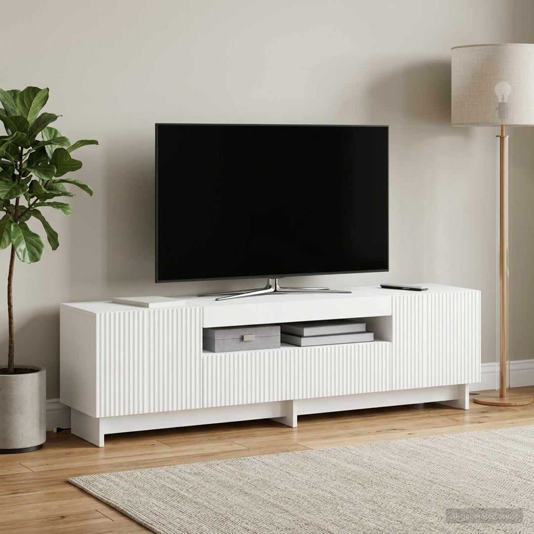 LED TV-skab Hvid Konstrueret træ