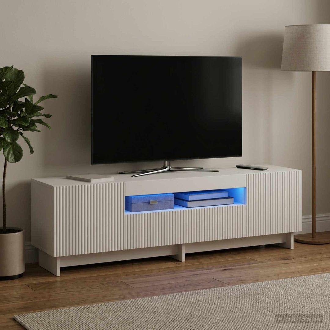LED TV-skab Hvid Konstrueret træ