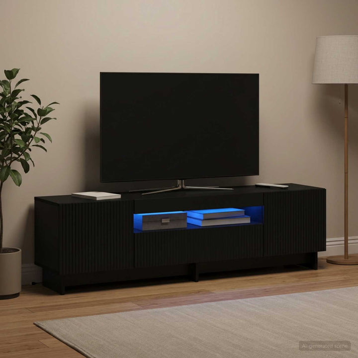 LED TV-skab Sort Konstrueret træ