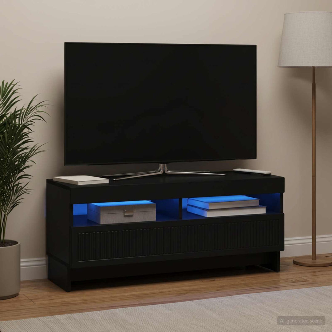 LED TV-skab Sort Konstrueret træ