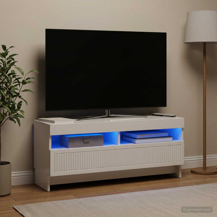 LED TV-skab Hvid højglans Konstrueret træ