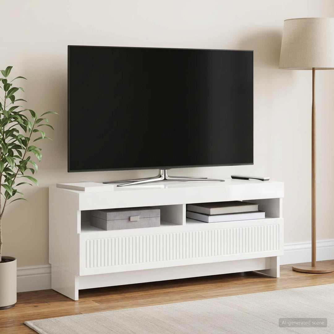 LED TV-skab Hvid højglans Konstrueret træ