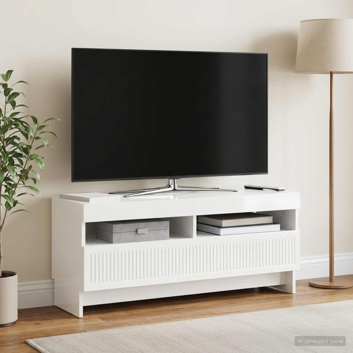 LED TV-skab Hvid højglans Konstrueret træ
