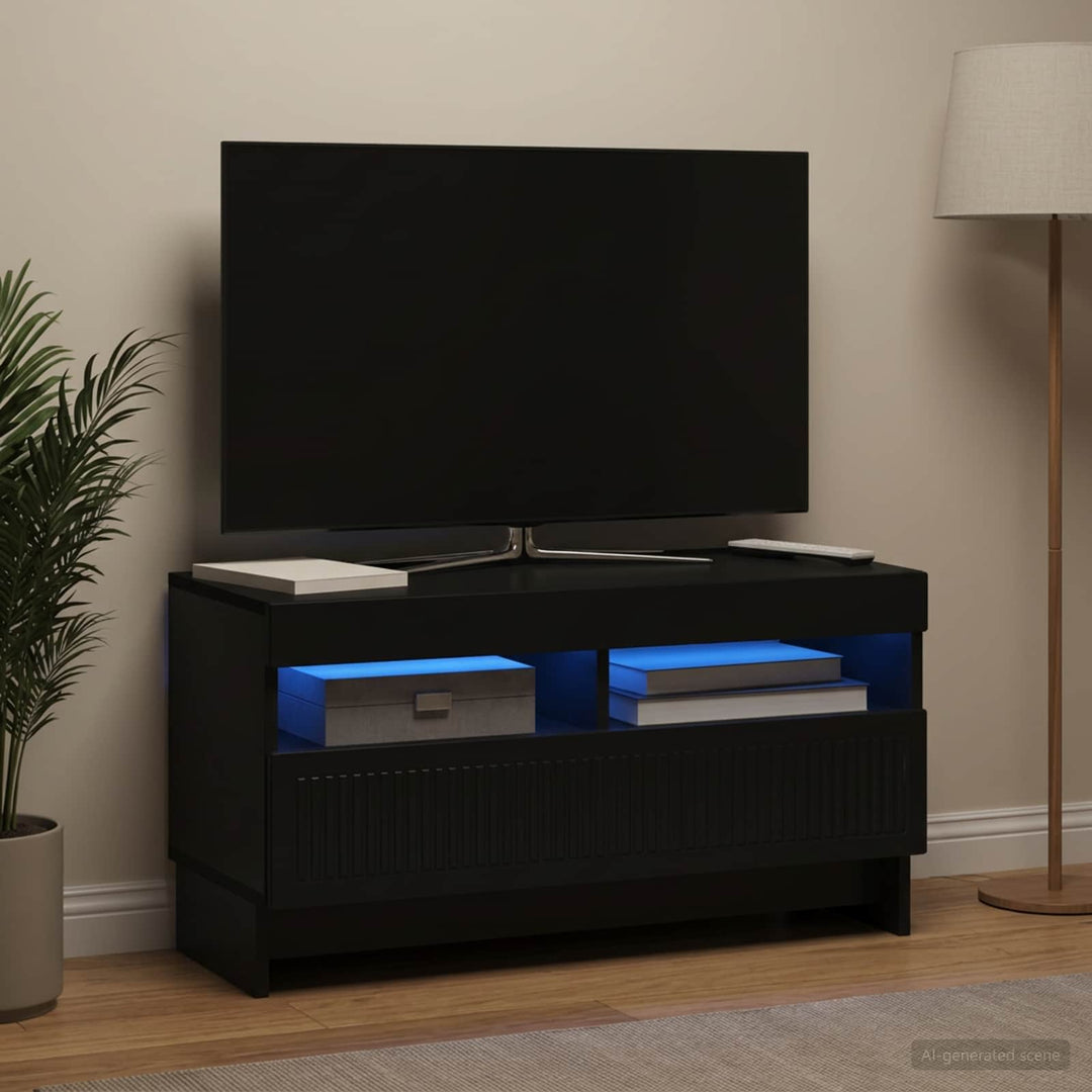 LED TV-skab Sort Konstrueret træ
