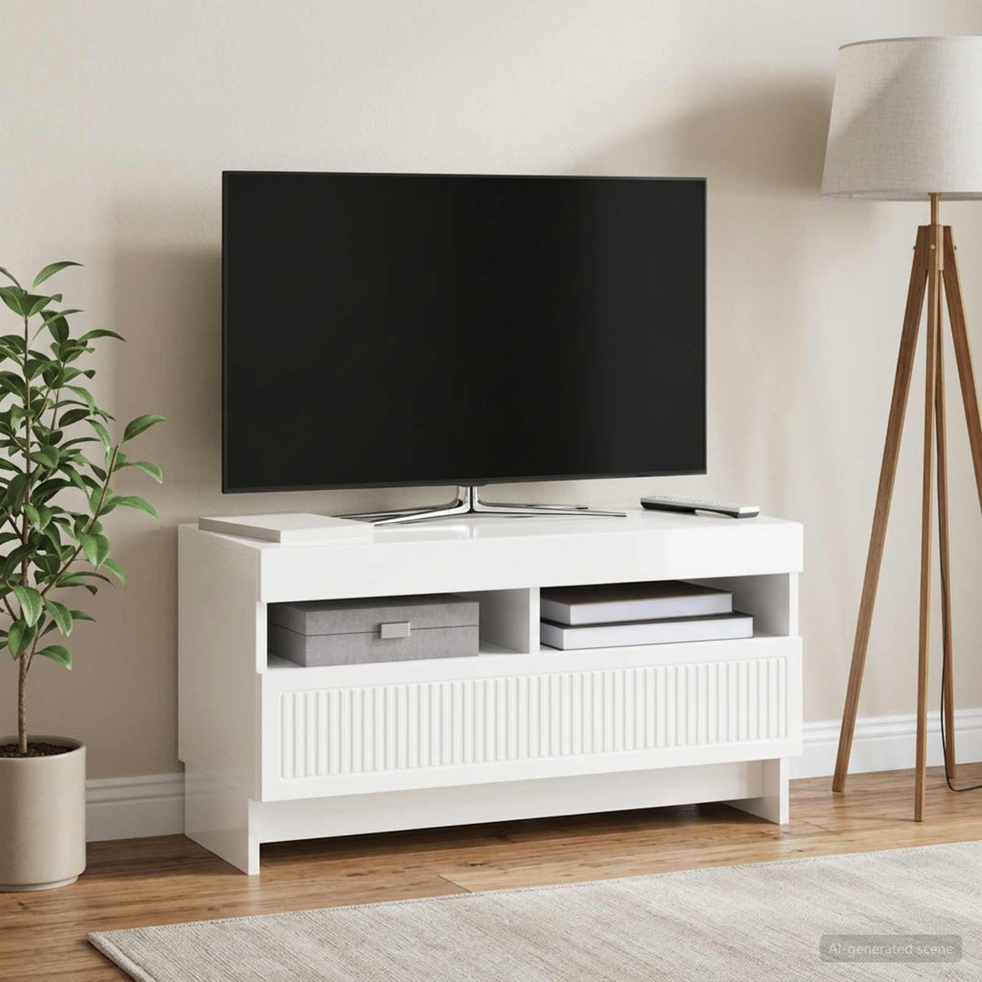 LED TV-skab Hvid højglans Konstrueret træ