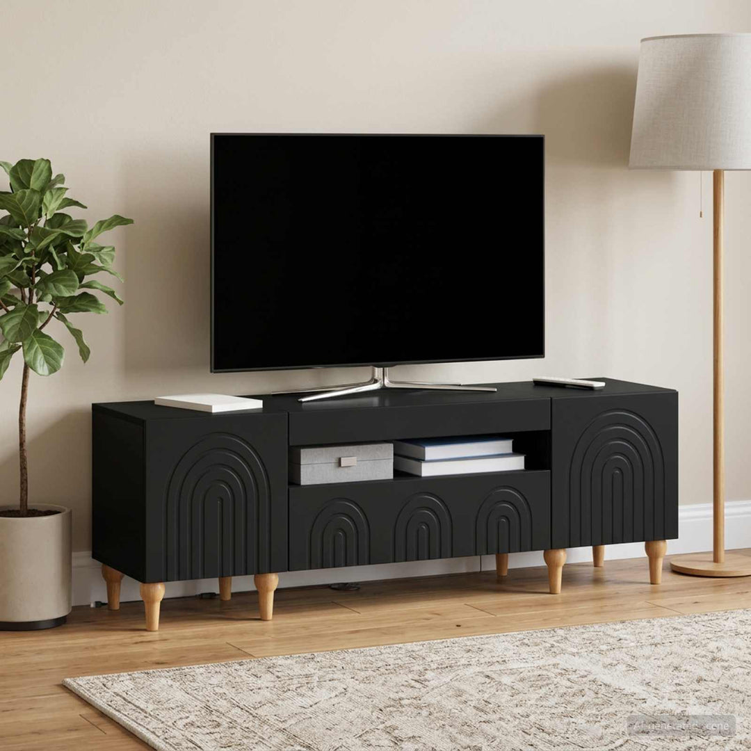 LED TV-skab Sort Konstrueret træ
