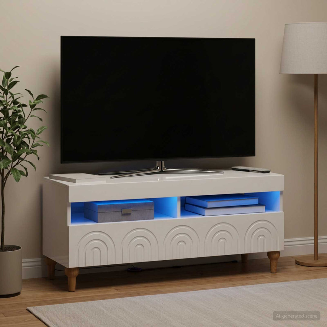 LED TV-skab Hvid højglans Konstrueret træ