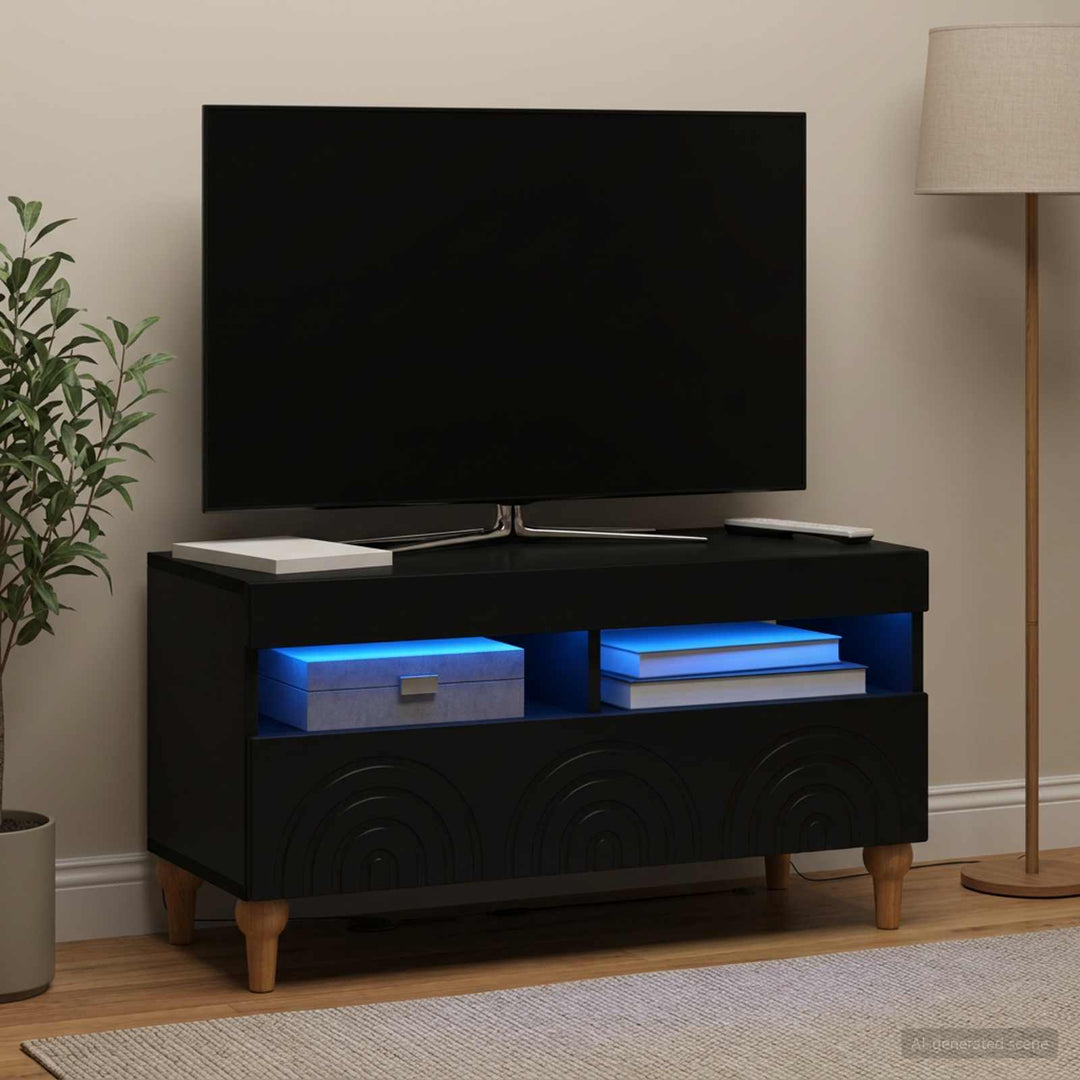 LED TV-skab Sort Konstrueret træ