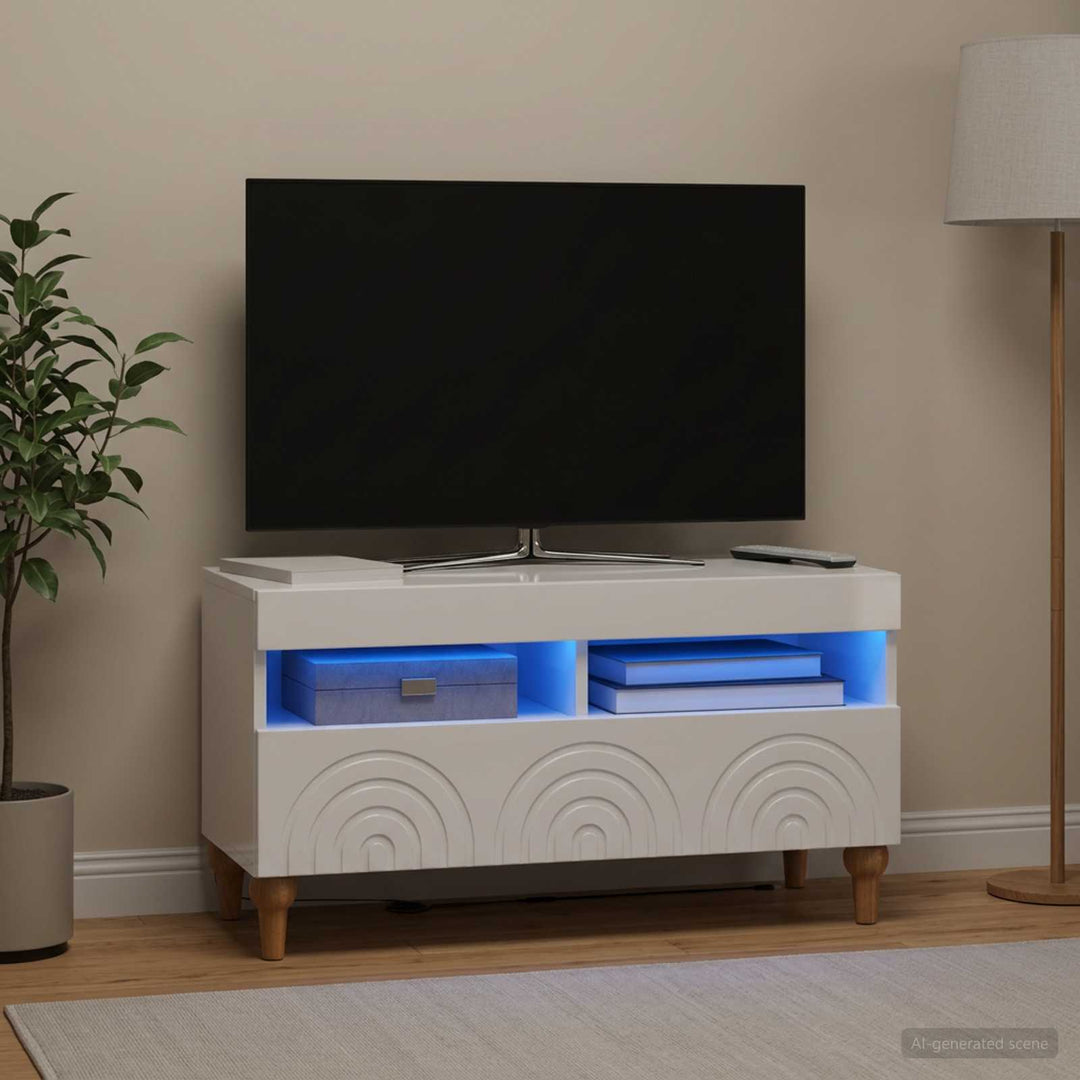 LED TV-skab Hvid højglans Konstrueret træ