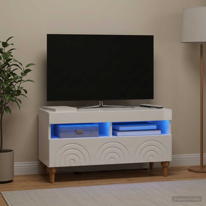 LED TV-skab Hvid højglans Konstrueret træ