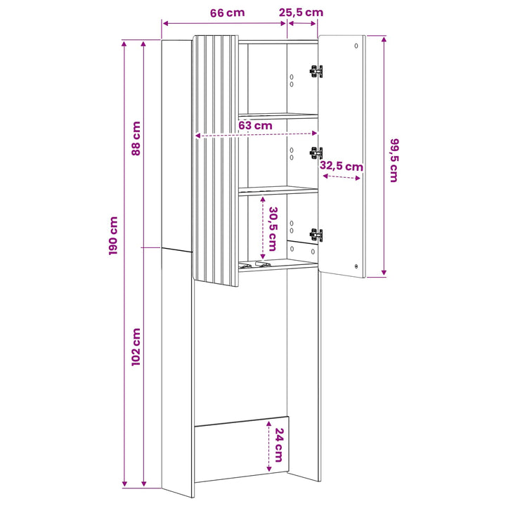 Toilet Skab ZWOLLE Hvid højglans 66 x 25,5 x 190 cm