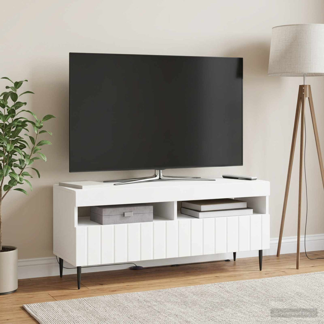 LED TV-skab Hvid Konstrueret træ