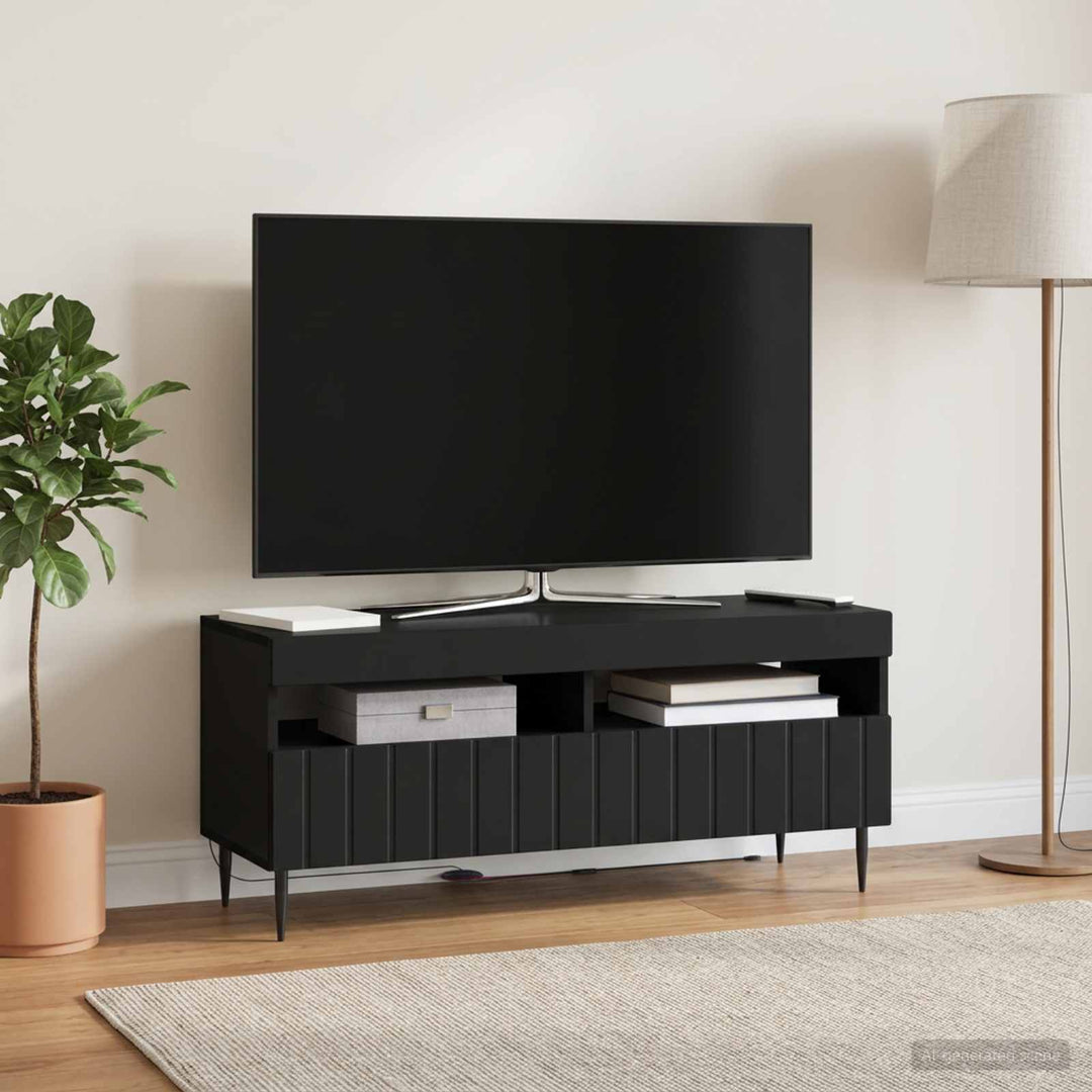 LED TV-skab Sort Konstrueret træ