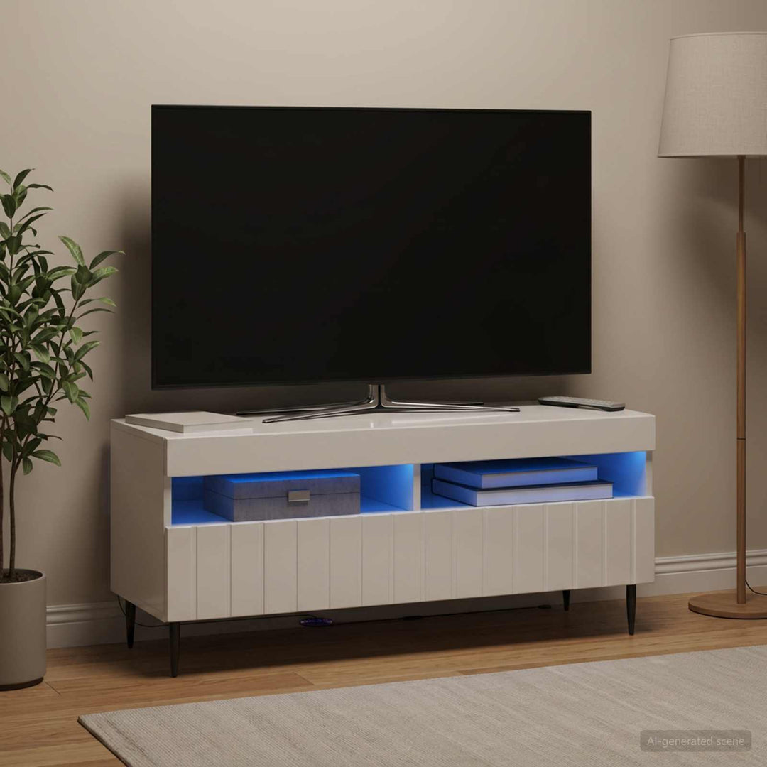 LED TV-skab Hvid højglans Konstrueret træ