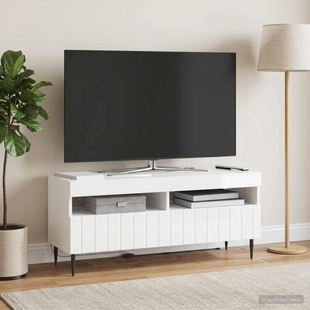 LED TV-skab Hvid højglans Konstrueret træ