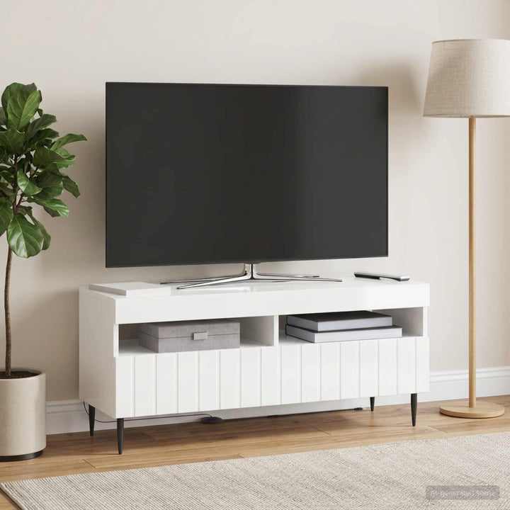 LED TV-skab Hvid højglans Konstrueret træ