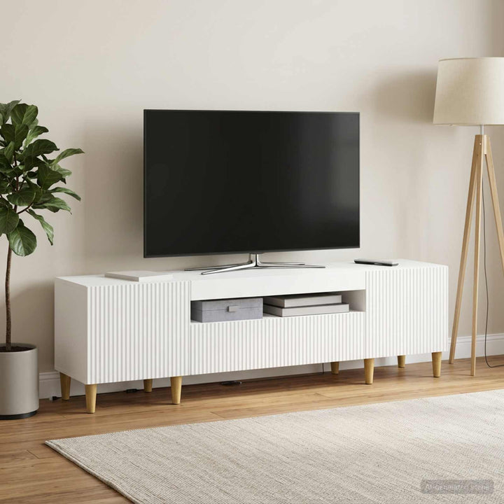 LED TV-skab Hvid Konstrueret træ