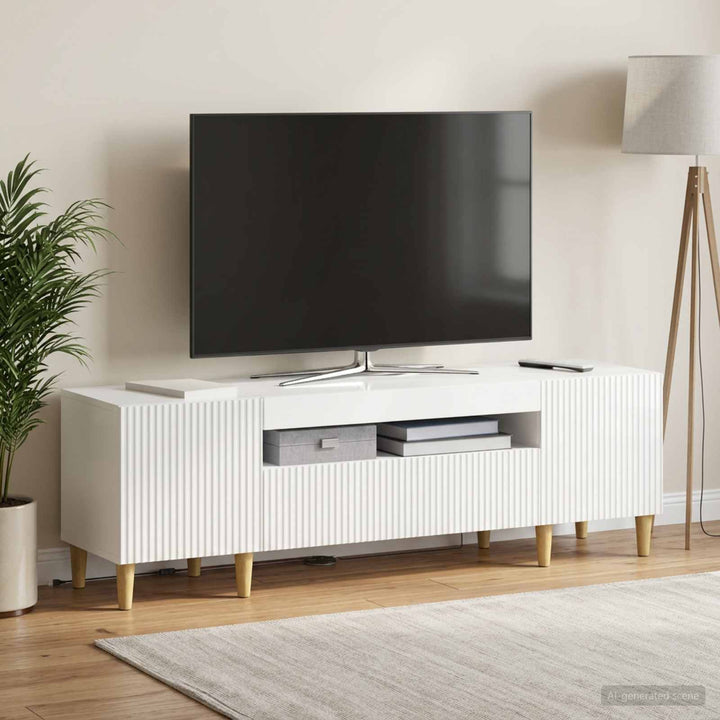 LED TV-skab Hvid højglans Konstrueret træ